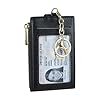Cynure Damen & Herren Leder RFID Blocking Kartenhalter Slim Small Zipper Keychain Fronttasche Geldbörse mit 2 ID Fenster, 1-Plain Black #5