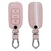 Produktbild kwmobile Autoschlüssel Hülle für VW Skoda Seat - Kunstleder Schutzhülle Schlüsselhülle Cover für VW Skoda Seat 3-Tasten Autoschlüssel - Rallystreifen Sidelines Design Weiß Rosegold