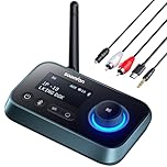 SOOMFON Bluetooth Transmitter for TV 3-in-1 Bluetooth 5.0 Transmitter Receiver for TV to 2 Headphones with LCD Display Adjustable Volume, Optical AUX RCA Bypass for Home Stereo Speaker
