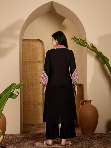 Image of Stylum Women's Solid & Embroidered Rayon A-Line Kurta Pant Set