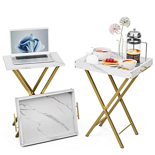 Hmfor Folding Tv Tray Tables, Set Of 2 Side Table For Small Place, Snack Eating Tables At Couch, Folding Tables With Removable Serving Tray, Portable End Table Easy Assembly #TOP1
