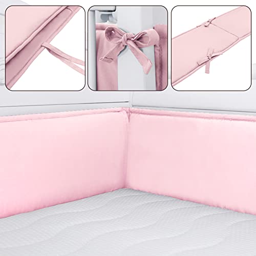 4 Sides Mesh Liner Breathable Baby Crib Liner Cotton Bum-per Pads for Boys Girls (PINK-P)