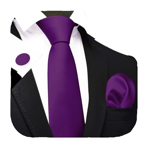 Image of GUSLESON 3.15 inch(8cm) Solid Color Necktie and Pocket Square Cufflinks Sets For Men + Gift Box