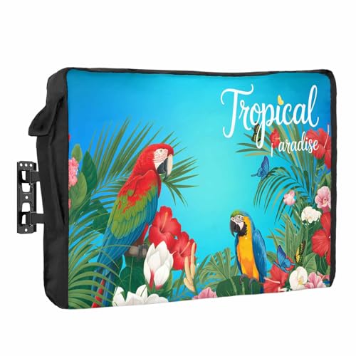 Parrots Bird Outdoor TV Cover Waterproof Weatherproof TV Covers for 48 to 50 Inch Red Pink Flower Tropical Plants Summer Gradient Blue Outside Flat Screen TV Protector Shield 48'W x 30'H x 4.5'D