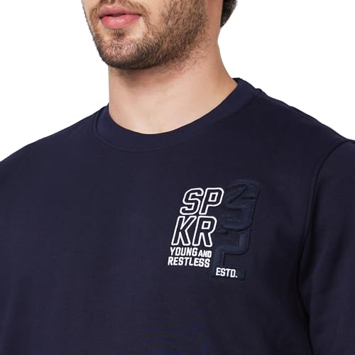 Image of Spykar Blended Slim Fit Round Neck Full Sleeve Sweatshirt for Men