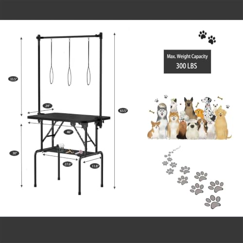 Image of 46 Inch Foldable Dog Grooming Table with Adjustable Arm, Nooses & Storage Basket - Non-Slip Pet Grooming Station for Dogs & Cats - Supports Up to 300 lbs (46 inches)
