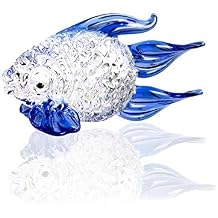 Arikyrist Hand Blown Glass Fish Gifts for Women Children on Christmas Birthday Crystal Blue Fish Figurines Glass Animal Ornaments for Home Table Office