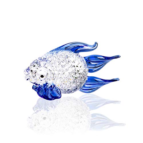 Arikyrist Hand Blown Blue Glass Fish Crystal Animal Ornaments for Table