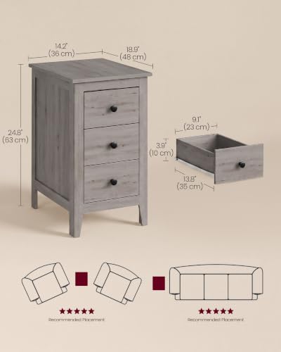 Image of VASAGLE Side End Table with 3 Storage Drawers, Nightstand Farmhouse