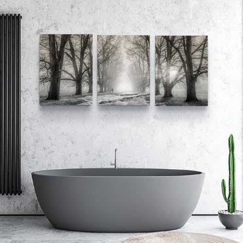 Yxbhhym Bathroom Wall Art Black and White Forest Pictures Tree Canvas Prints Art Landscape Painting Modern Office Artwork for Bedroom Wall Art Living Room Decor Kitchen Home Decorations by Yxbhhym - Used condition - Image 6