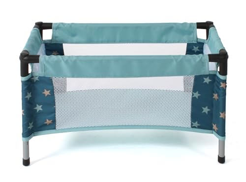 Bayer Chic 2000 - Reisebett für Baby-Puppen bis 48 cm, Puppenbett, Puppenreisebett, Puppenmöbel, Puppenzubehör, Sternchen, türkis