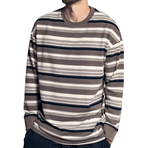 ZVX Striped Long Sleeve Shirt for Men Classic Comfort Spring Shirt