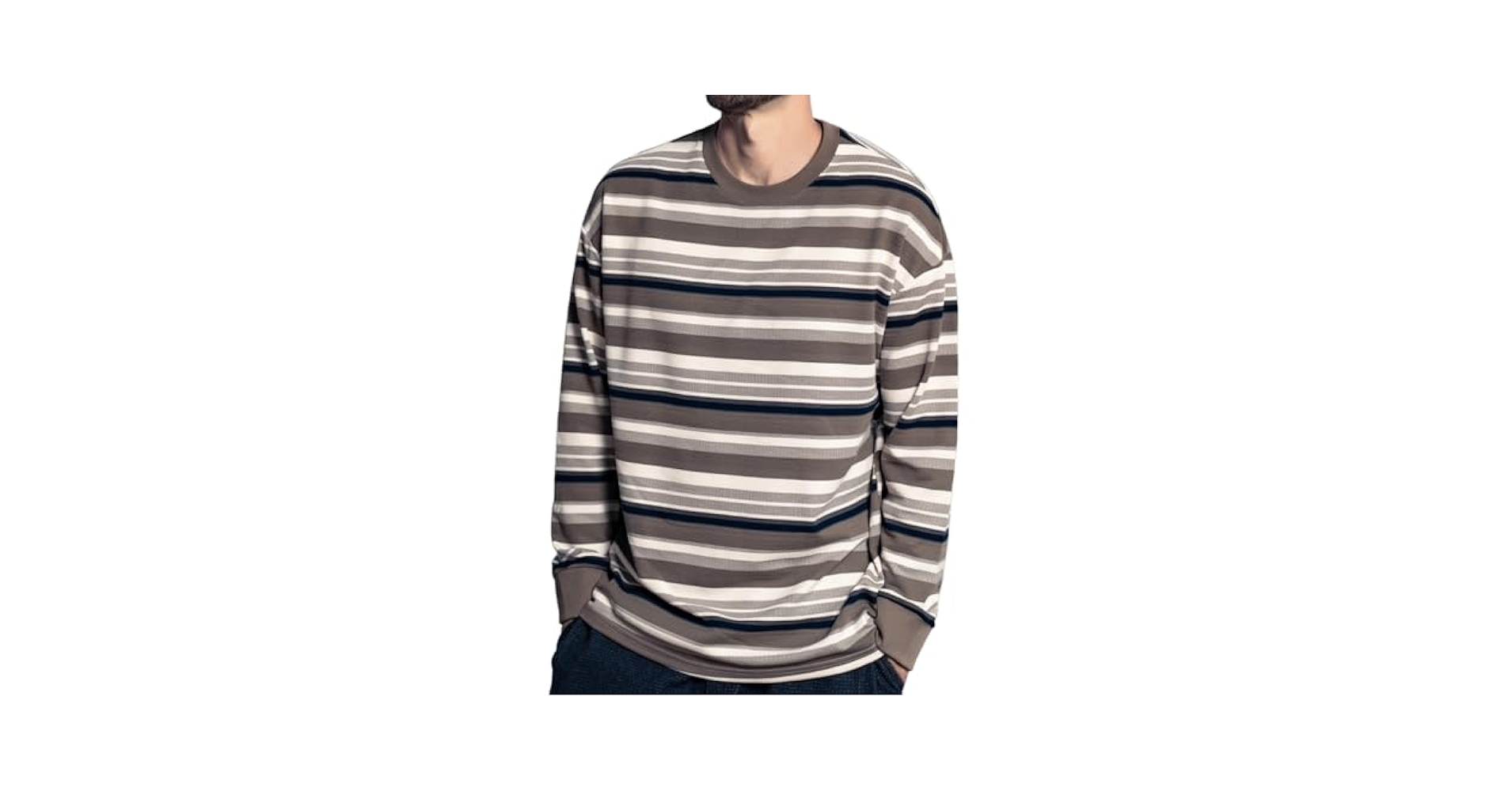 ZVX Striped Long Sleeve Shirt for Men Classic Comfort Spring