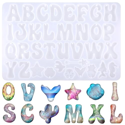 JJUNW Moldes de silicona con letras A-Z y epoxi, moldes de resina para manualidades, joyas y decoración