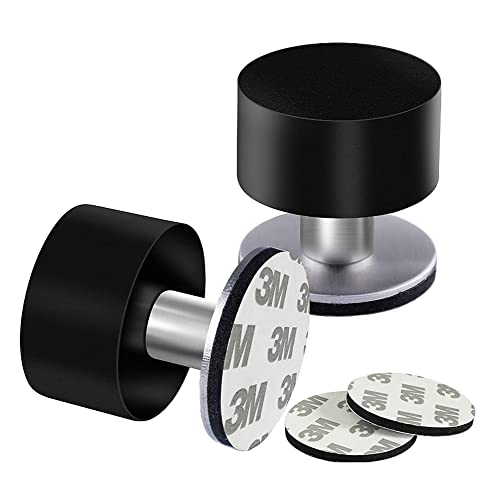 Exrp 2-Pack Door Stops with Extra Stickers Self-Adhesive Door Stopper with Black Rubber & Stainless Steel Body - Heavy Duty Sound Dampening Door Bumpers for Home & Office Use