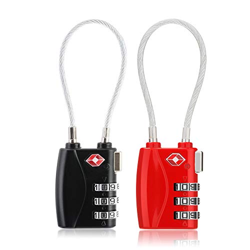 ZHEGE TSA Luggage Lock 2 Pack, 3 Digit Small Combination Padlock for Travel (Black & Red)