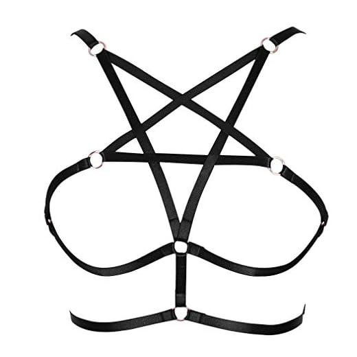 Sexy Women Harness Halter Pentagram Body Harness Bra Caged Bra Cupless Bra Punk Gothic Style Strappy Bralette