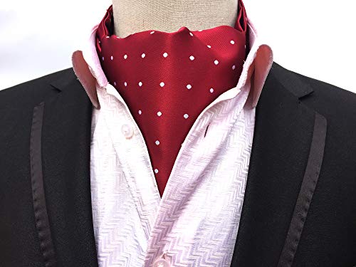 Elfeves Men's Burgundy Red Self Cravat Tie Polka Dot Satin Ascot for Wedding Anniversary Party