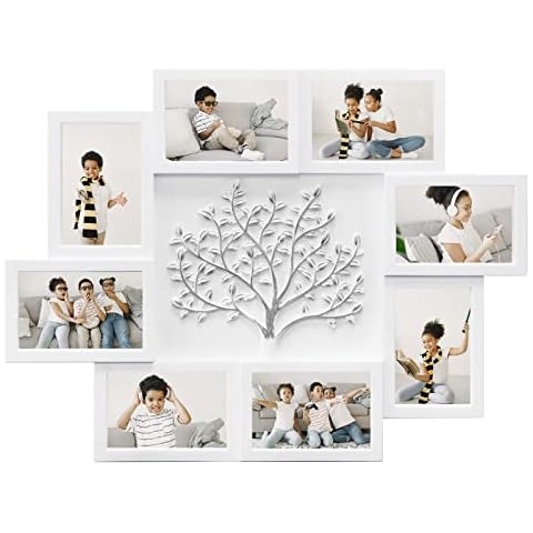 HELLO LAURA - Picture Frame Collage Large Wall Hanging Photo Frames Elegant Tree Collage Frame Gifts for Family Friends 4x6 inch Home Wall Decor Gallery Display (White - Silver Tree) Cover