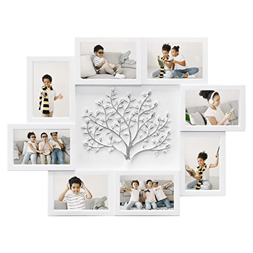 Hello Laura - 8 Photo Collage Frame for Wall 4x6 Picture Frame Collage with Tree Decor Collage Picture Frames for Wall Family Photo Frames for Home Living Room - White