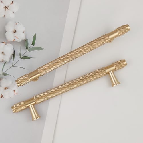 Pexintek 2 Pack Gold Modern Cabinet Handles 128mm Hole Centers Kitchen Bathroom bedrooms Study Furniture Door Vintage Pulls with Screws for Cupboards Drawer Wardrobe Dresser (Golden)