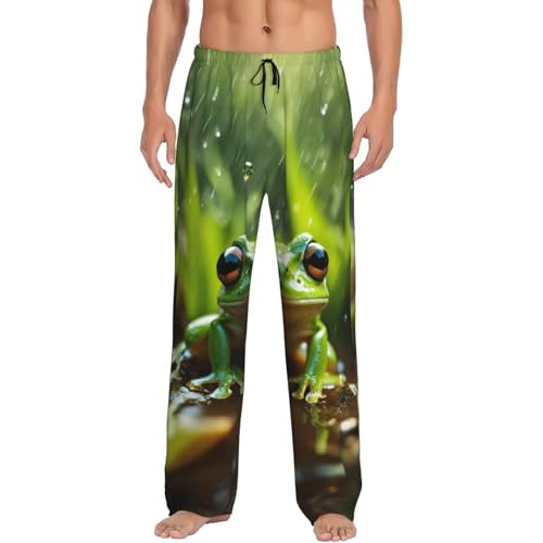 Pantalon de pyjama pour homme EdWal noir à motifs amusants de grenouilles avec poches