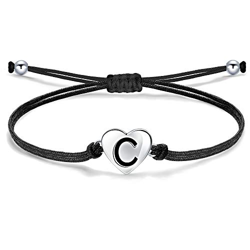 J.Endéar joyería mujer oferta flash, Pulsera Letra inicial C Corazones Plata de Ley 925 suerte Hilo Rojo Hecho a mano para Mujer Niña Amistad Joyería Ajustable