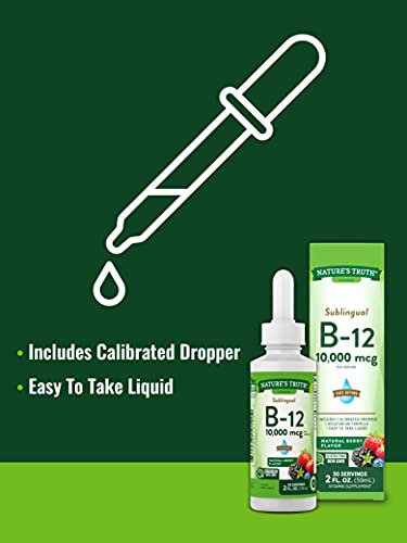 Nature's Truth B12 Sublingual Liquid Drops | 10,000 Mcg | 2 Oz | Fast Acting | Vegetarian, Non-Gmo & Gluten Free #TOP3