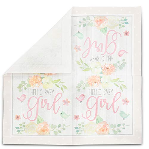 Hello Baby Girl Paper Napkins For Baby Shower Party (6.5 X 6.5 In, 100 Pack) #TOP3
