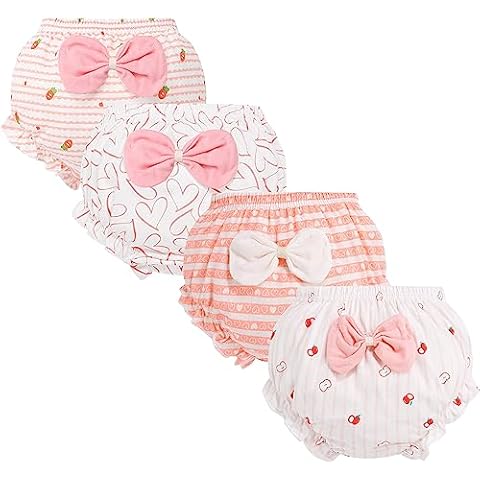 AUBIG 4Pcs Baby Boys Girls Bloomers Toddler Toilet Pee Potty Training Pants Cotton Underwear Ruffle Underpants Breathable Panties Cover