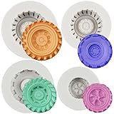 FCKEMLDS 3D Round Tire Fondant Mold Truck Wheel Silicone Mold For Sugarcraft Cake Decoration Cupcake Topper Chocolate Candy Polymer Clay Gum Paste Set of 4