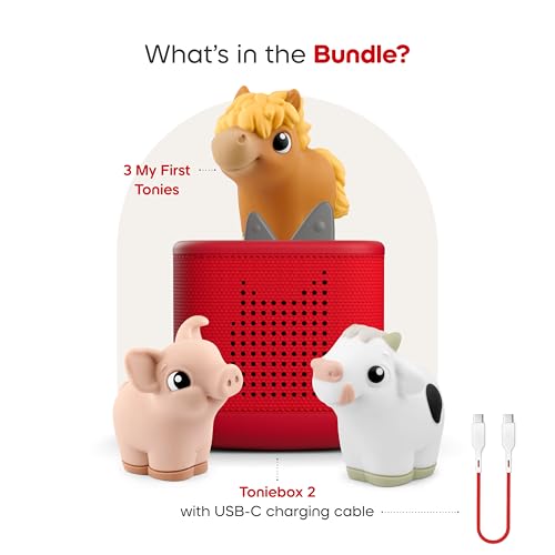 Image of Toniebox 2 My First Farm Bundle for Kids 1+ with Soft and Squeezable Cow, Horse, and Pig - Sunset Red