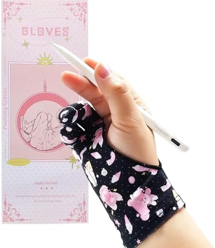 Artist Drawing Glove, Breathable Two Finger Digital Art Glove 3-Layer Palm Rejection Right/Left Hand Digital Graphic Tablet, Blackpink, S Size