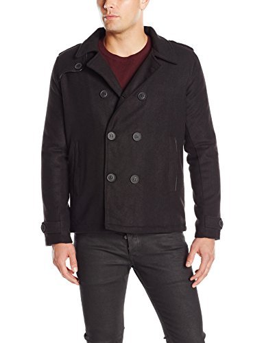 Brave Soul Men's Foreman Fashion Double Breasted Pea Coat, Black, Small