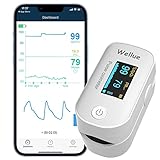 Bluetooth Pulsoximeter, Sauerstoffsättigung Messgerät, Überwachung des Sauerstoffs, SP O2 und Herzfrequenzmesser, Monitor für Fingerspitzen mit App, Tragbar und leicht mit Batterien, Weiß
