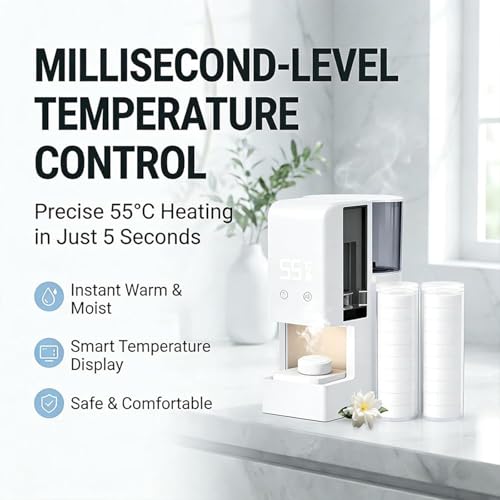 Dispensador automático de toallas faciales calientes con alerta de voz y temperatura de 55°C 3