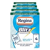 Regina Blitz - 4 Rotoli di Carta Casa, 100 Maxi Fogli a 3 Veli per Rotolo, Confezione in Carta Riciclabile, Pulisci e Asciughi in un Lampo, 100% Certificata FSC