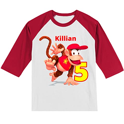 Personalized Diddy Birthday Shirt | Mario Kong | Handmade Decorated Shirt | Personalized with Name and Age | Unisex 3/4 Sleeve Raglan T-Shirt | #1189