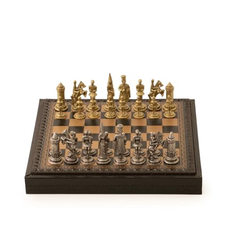 Jeu d'échecs médiéval Camelot en métal, échiquier bois, dames et backgammon - 4