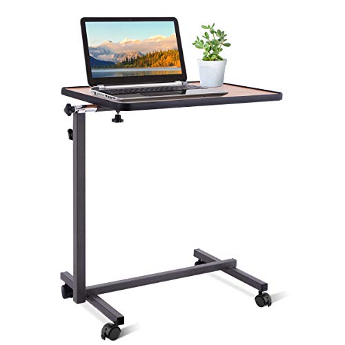 Preisvergleich Produktbild COSTWAY Laptoptisch höhenverstellbar, Pflegetisch Notebooktisch Betttisch Sofatisch Rolltisch, neigbare Tischplatte mit Rollen (Natur)
