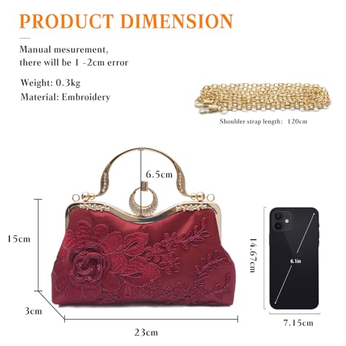 Image of CORIOS Women Evening Bag Floral Embroidery Clutch Bag Vintage Handbag Bridal Wedding Purse Elegant Shoulder Bag