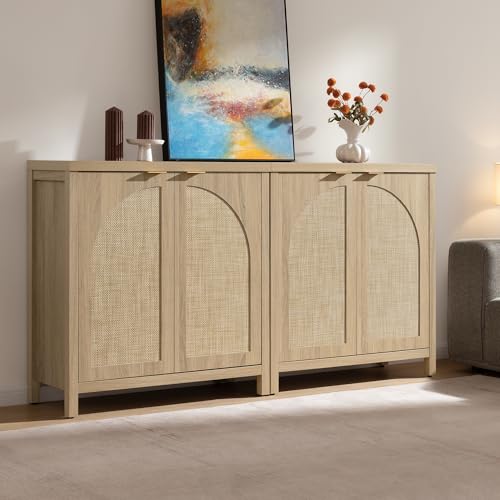 SICOTAS 68" W Rattan Sideboard Buffet Cabinet with Storage Set of...