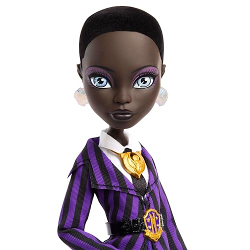 Monster High x Mercredi Bianca Barclay Poupée à Collectionner en Uniforme de pensionnaire de Nevermore avec amulette de sirène Sac à Dos et Socle pour poupée JDR71 - vue 3
