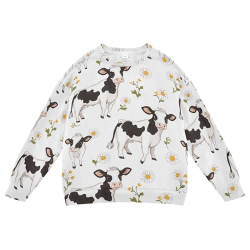 JUNZAN Cartoon Cute Cow White Little Boys Hoodie Sweatshirt Fleece Hoodie for Boys Camping 4T