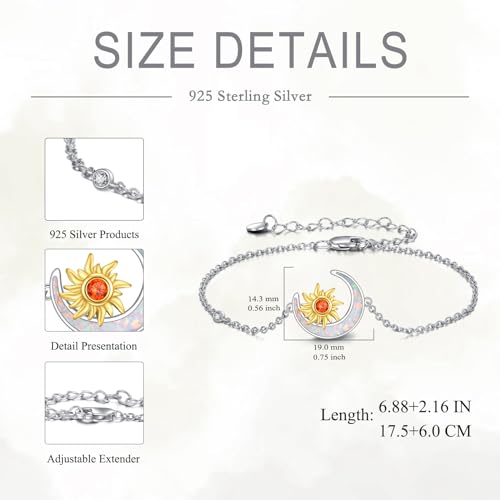 Bracelet lune et soleil argent 925 opale cadeau idéal elle - 5