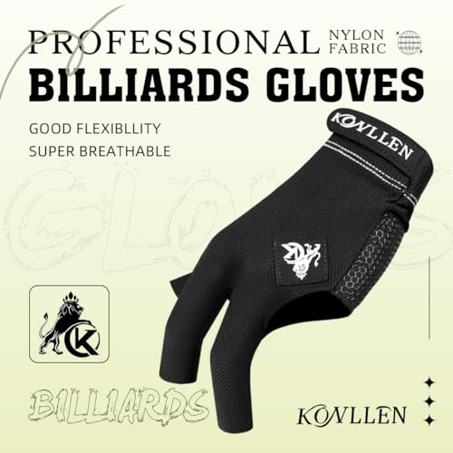 KONLLEN Billiards Gloves for Left Hand/Right Hand L/XL Pool Gloves Professional Non-Slip Adjustable Breathable Snooker Gloves Popular Sizes for Men & Women