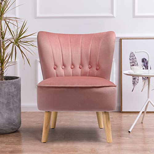 Giantex Modern Velvet Accent Chair, Small Upholstered Leisure Sofa Chair W/Wood Legs, Thickly Padded And Button Tufted, Armless Wingback Club Chairs For Living Room Bedroom Furniture (1, Pink) #TOP7