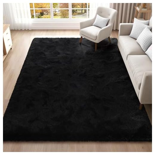 ISEAU Soft Shaggy Floor Carpets for Bedroom Living Room, Fluffy Area Rug , Fuzzy and Comfy Carpet Nursery Shag Rug for Kids Boys Room Décor, Black, 4x6 Feet