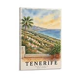 AOJYLXE Tenerife+2 (1) póster de viaje vintage en acuarela de 30 x 45 cm, impresión de pintura escénica de paisaje de ciudad, decoración estética de habitación y obra de arte de paisaje grande para