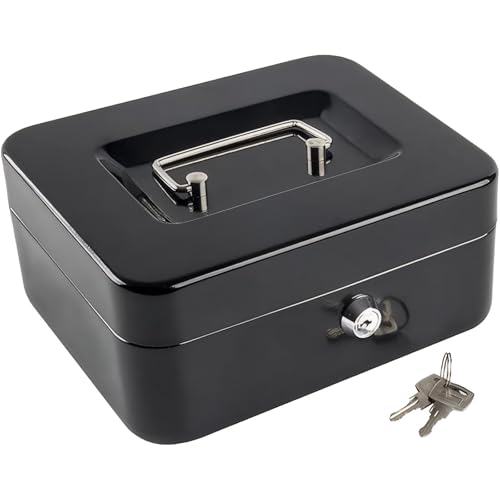 Altikeep Tresor, Money Box with Cash Tray and Key Lock, Portable Metal Safe Box for Home with Carrying Handle, Removable Coin Tray (25x20x9cm, Schwarz) Altikeep Tresor, Money Box with Cash Tray and Key Lock, Portable Metal Safe Box for Home with Carrying Handle, Removable Coin Tray (25x20x9cm, Schwarz)